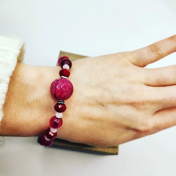 Pink Agate, Aura Quartz and Czech glass bracelet - Picture 4 of 4